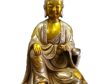 Silver Coating Golden Gilt Chinese Kwan Yin Statue vs931E