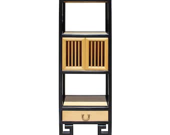 Oriental Black Rim Natural Wood Narrow Storage Display Bookcase Cabinet cs5163E