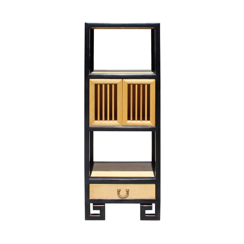 Oriental Black Rim Natural Wood Narrow Storage Display Bookcase Cabinet cs5163E image 1