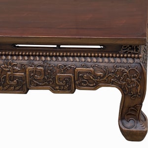 Vintage Rustic Brown Ru Yi Carving Rectangular Wood Kang Coffee Table cs7754E image 2
