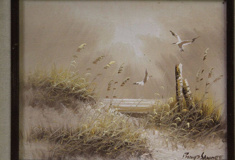 Portrait Oil Painting Of Ocean Beach Scenery With Sunshine And Seabirds Flying Art n120E image 2