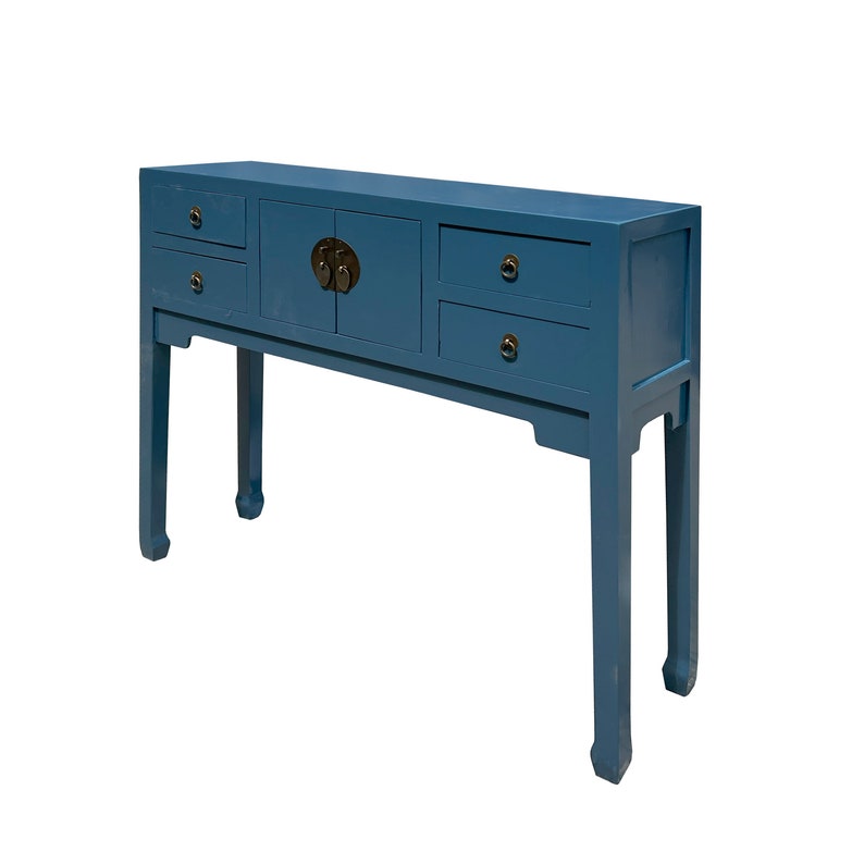 47 Chinese Pastel Venice Blue 4 Drawers Slim Narrow Foyer Side Table cs7596BE image 4