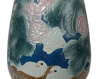 Flowers And Bird Art Handmade Blue Colot Porcelain Vase s1286E