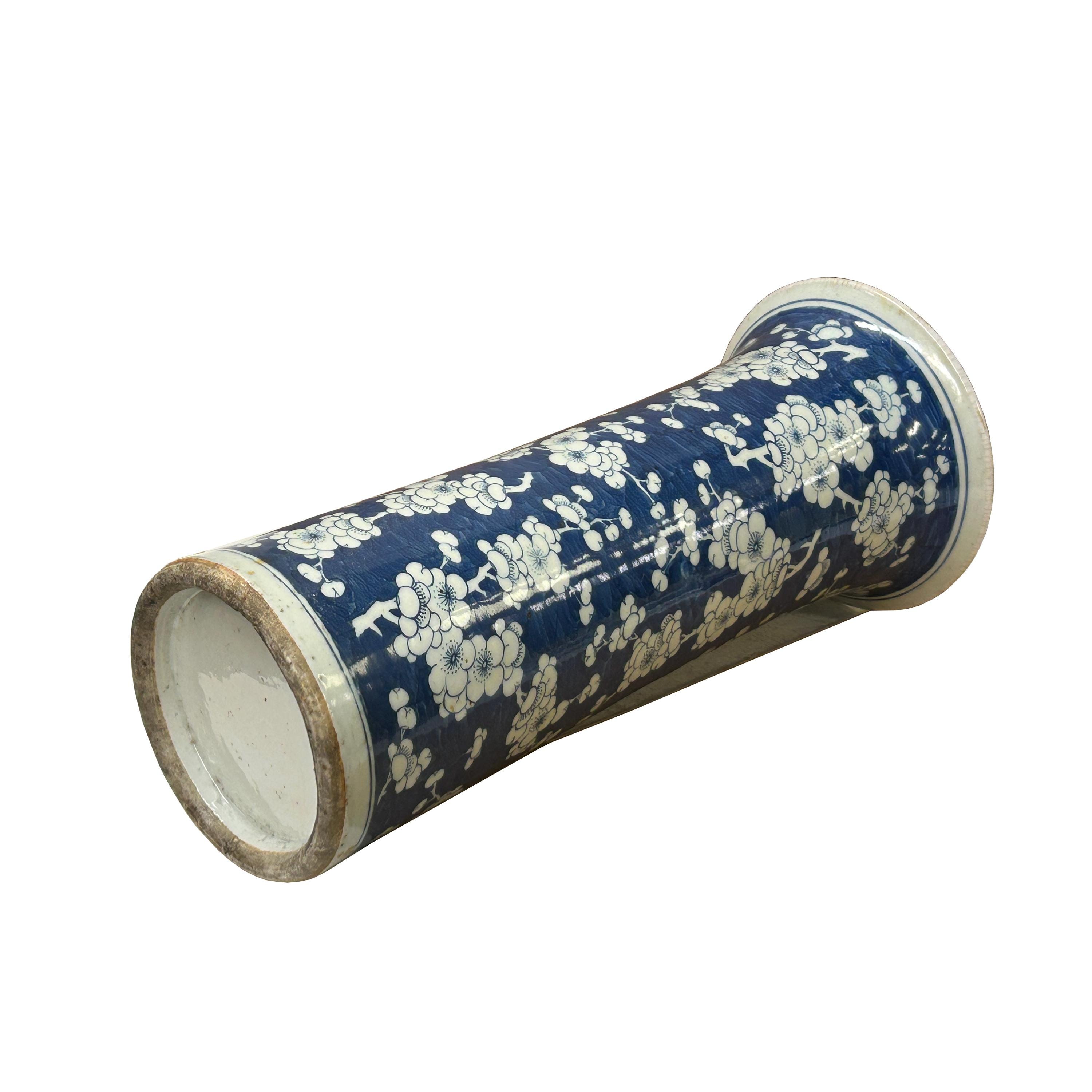 Vintage Chinese Blue White Blossom Wide Mouth Column Porcelain