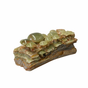 Natural Stone Carved Flower Mushroom on Wood Fengshui Display Figure ws1678E image 3