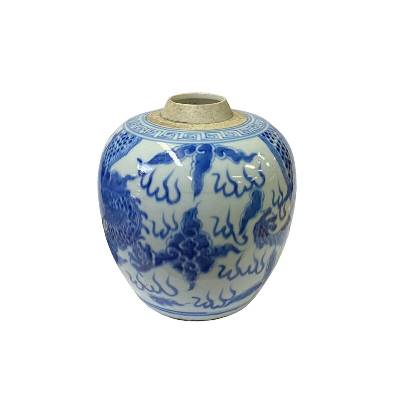 Oriental Handpaint Dragon Small Blue White Porcelain Ginger Jar ws2331E image 2