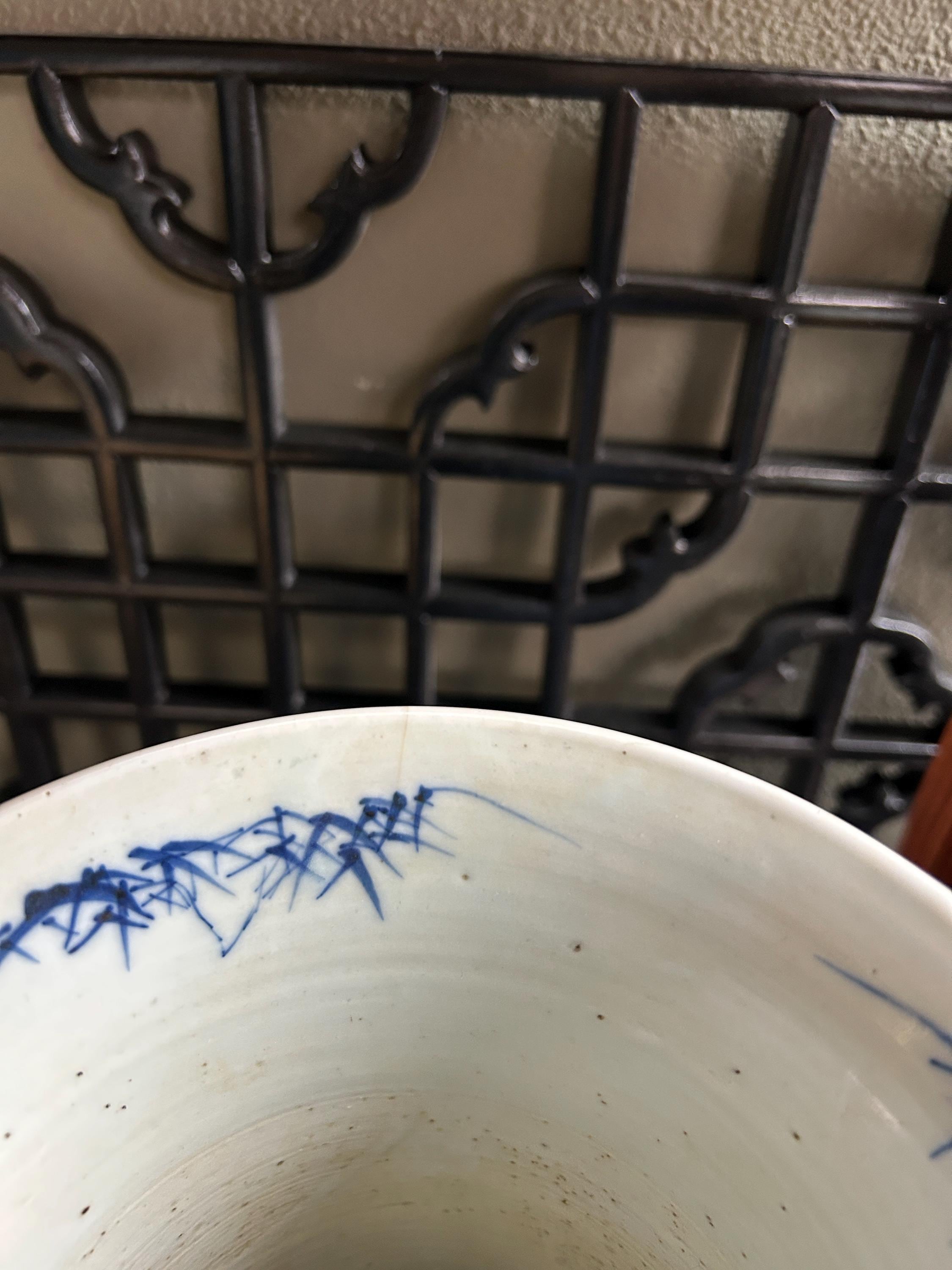 Vintage Chinese Blue White Blossom Wide Mouth Column Porcelain