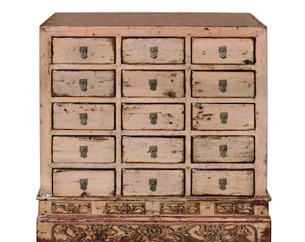 Elegant Chinese 15-Drawer Medicine Apothecary Cabinet in Mauve Beige cs4602E