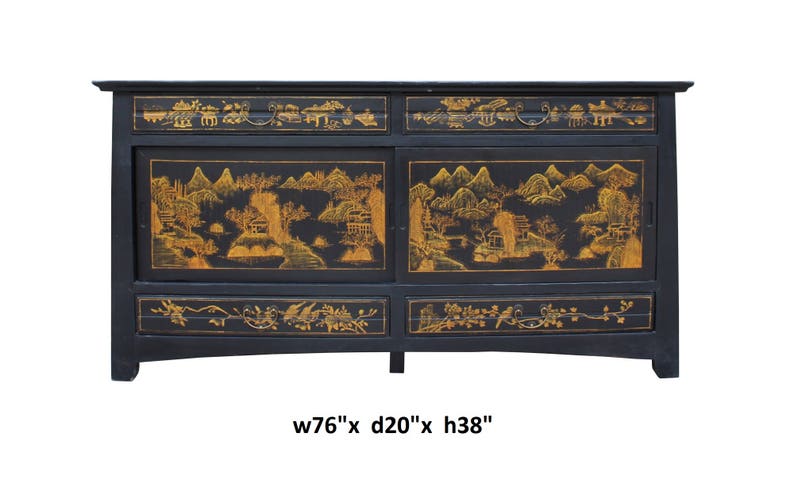 Chinese Fujian Golden Graphic Sideboard High Credenza Console Table TV Cabinet cs3509E image 4