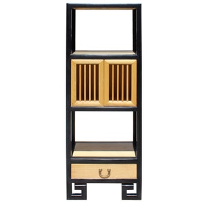 Oriental Black Rim Natural Wood Narrow Storage Display Bookcase Cabinet cs5163E image 2