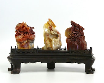 Chinese ShouShan Stone Three Flowers Birds Display Figure cs950-18S Chinese ShouShan Stone Three Flowers Birds Display Figure cs950-18S