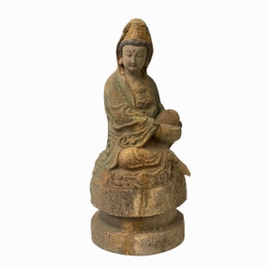 Chinese Rustic Wood Sitting Guan Yin Kwan Yin Bodhisattva Statue ws1527E image 3