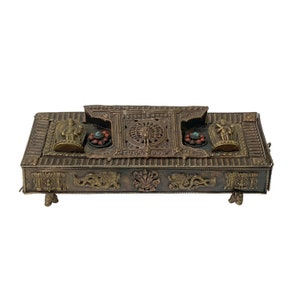 Chinese Metal Rectangular Beads Dimensional Motif Incense Burner Container cs3064E