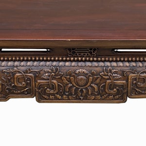 Vintage Rustic Brown Ru Yi Carving Rectangular Wood Kang Coffee Table cs7754E image 4