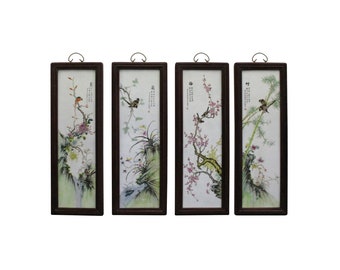Chinese Color Porcelain Flower Birds Wood Wall Panels Set cs4985E
