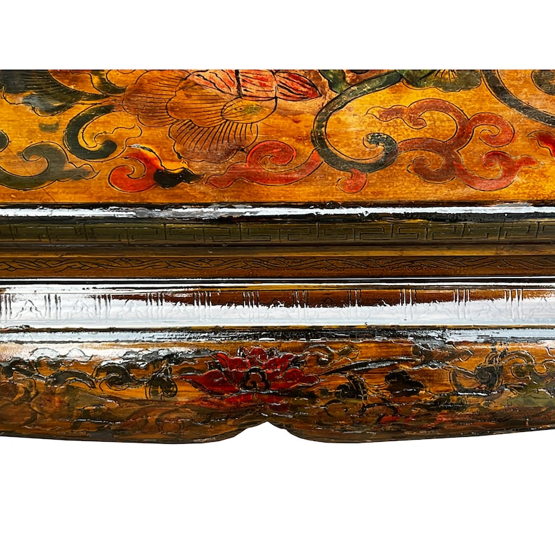 Chinese Tibetan Yellow Brown Dragon Head Lacquer Low Coffee Table ws2739E image 9