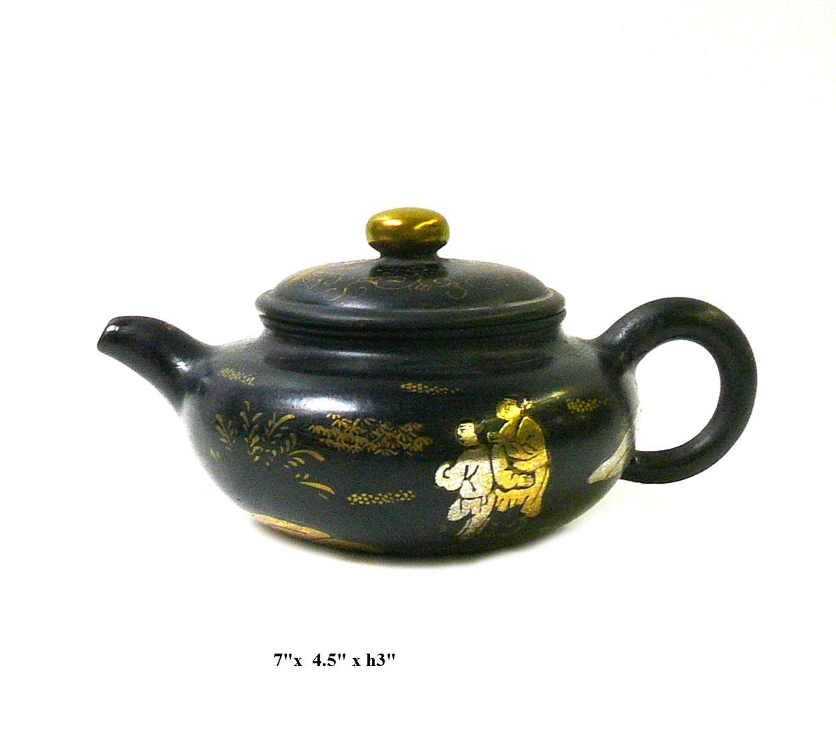 Black Ceramic Zisha Teapot with Gold Asian Design – Reproduction Vintage Collectible cs997-12S Black Ceramic Zisha Teapot with Gold Asian Design – Reproduction Vintage Collectible cs997-12S