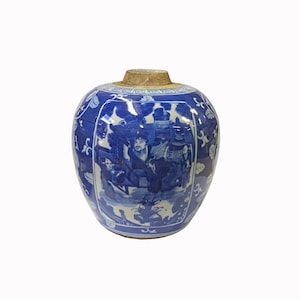 Oriental Handpaint People Theme Small Blue White Porcelain Ginger Jar ws2313E image 1