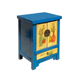 Chinese Rustic Bright Blue Yellow Graphic End Table Nightstand cs7355E image 3