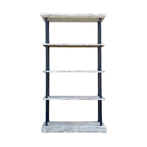 Iron Bars Wash White Wood Shelves Industrial Bookcase Display Cabinet cs7320E image 1
