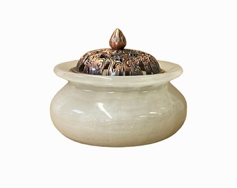 Chinese White Stone Carved with Metal Lid Incense Burner Display ws1515E