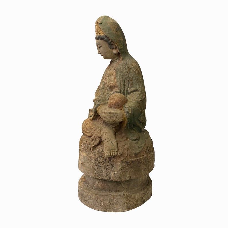 Chinese Rustic Wood Sitting Guan Yin Kwan Yin Bodhisattva Statue ws1527E image 6