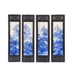 Large Chinese Mountain Water Scenery Porcelain Blue & White Wall Panel Set cs7248E