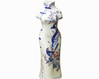 Chinese Blue White Porcelain Lady Dress Shape Vase ws1102E