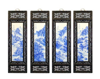 Chinese Mountain River Porcelain Blue & White Painting Wall Panel Set cs5057E