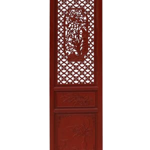 Chinese Red Paint Geometric Flower Bird Accent Narrow Floor Panel Headboard cs3569E image 7