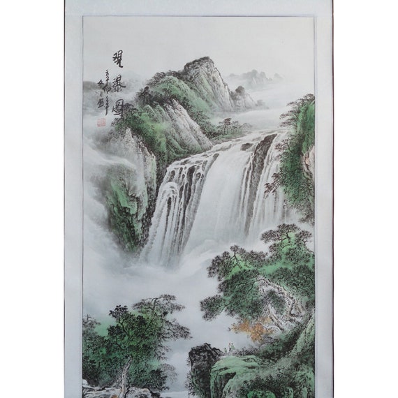 絵画 Mountain waterfall A Mountain waterfall - 36x24 in : r/oilpainting
