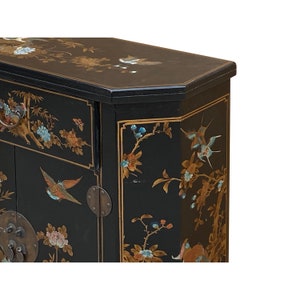 Oriental Black Veneer Flower Birds Graphic Slim Side Table Cabinet cs7800E image 8