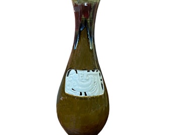 Modern Handmade Bottle Shape Olive Brown Ancient Phoenix Accent Vase ws2773E