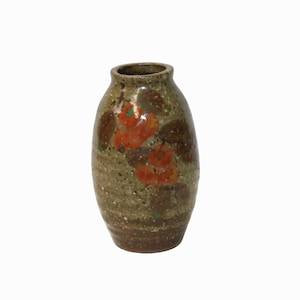 Handmade Ceramic Brown Tan Gray Flower Graphic Jar Vase ws2466E