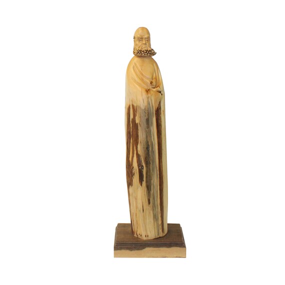 Chinese Cypress Wood Carved Irregular Shape Zen Master Damo Statue
