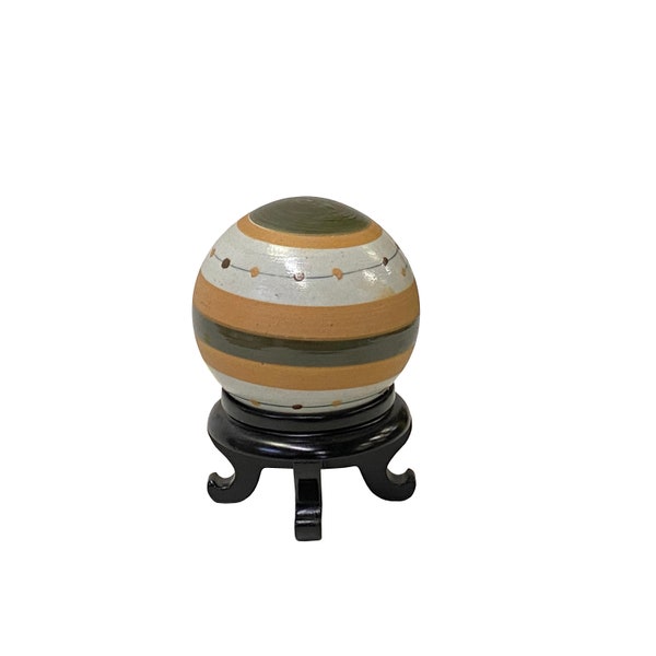 Tan Beige Olive Mix Color Stripe Pattern Porcelain Round Ball Display Art ws3804E