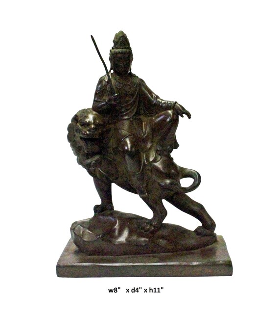 Chinese Handmade Brown Bronze Kwan Yin Riding Lion Statue cs3742-2 Chinese Handmade Brown Bronze Kwan Yin Riding Lion Statue cs3742-2