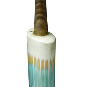 Modern Oval Shape Flat Tall Neck Ceramic Turquoise Bamboo Decor Vase ss980E image 2