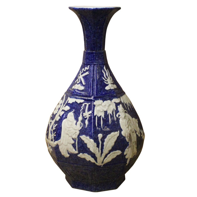 Handmade Ceramic Blue White Dimensional Pattern Vase Jar cs4772E image 2