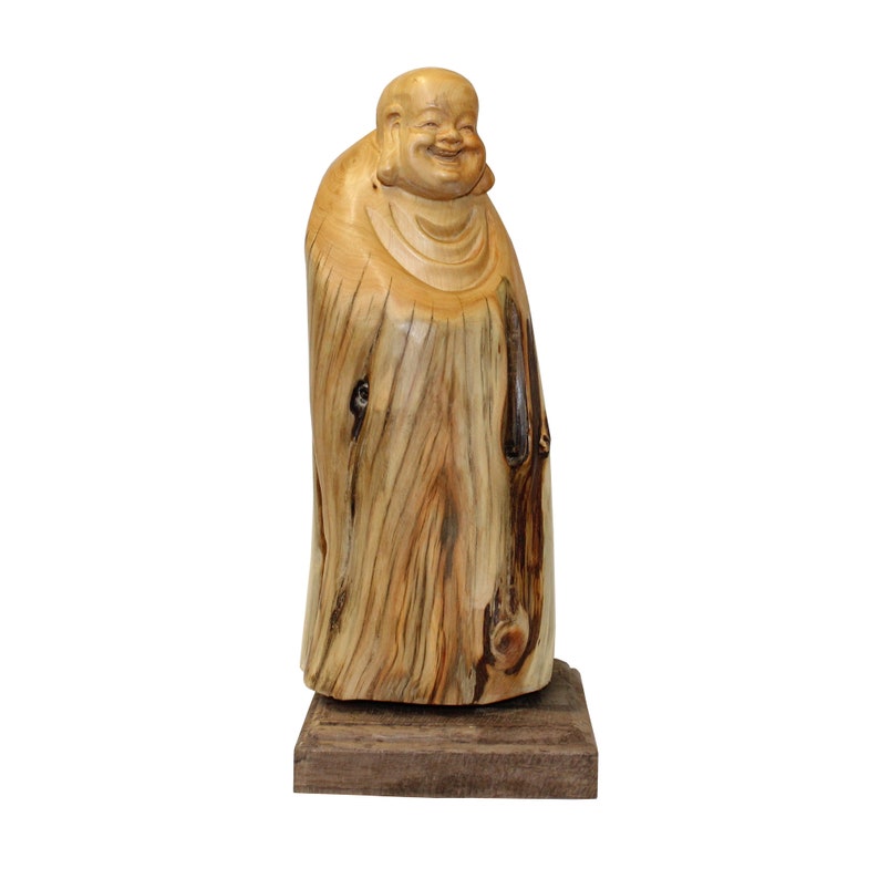 Chinese Cypress Wood Carved Irregular Shape Happy Buddha Statue cs5557E image 1