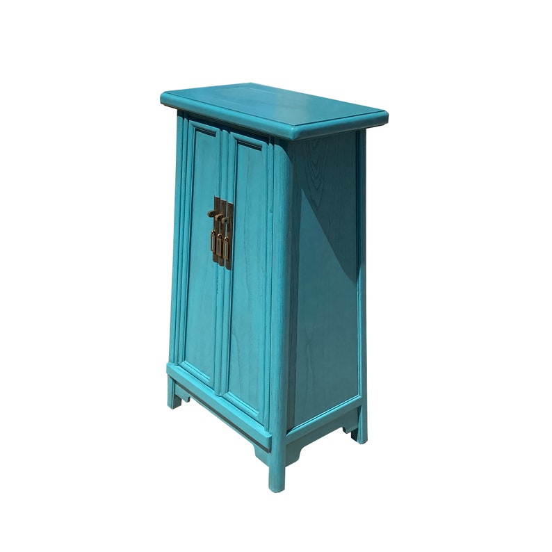 Chinese Oriental Pastel Blue Ming Style A Shape End Table Nightstand cs7342E afbeelding 3