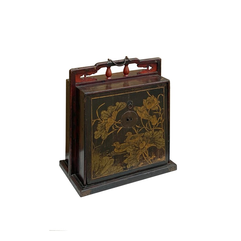 Vintage Chinese Fujian Golden Graphic Wedding Trunk Cabinet Chest cs7820E image 3