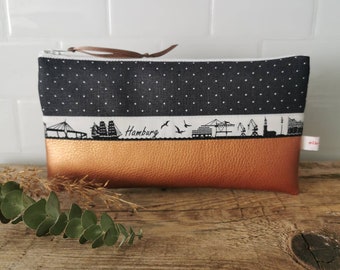 Schminktasche Etui Federmäppchen  Hamburg Skyline  kupfer  elb-boje