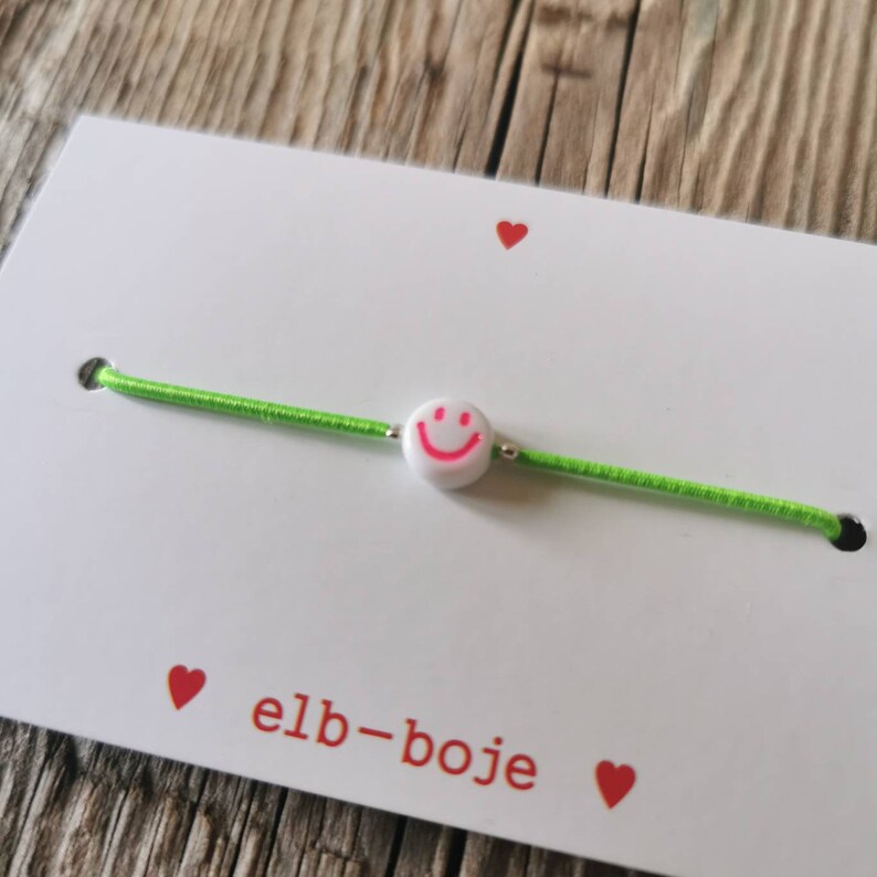 Armband mit Smiley SMILE Freundschaftsarmband, JGA, Armbändchen :) pink, neongrün