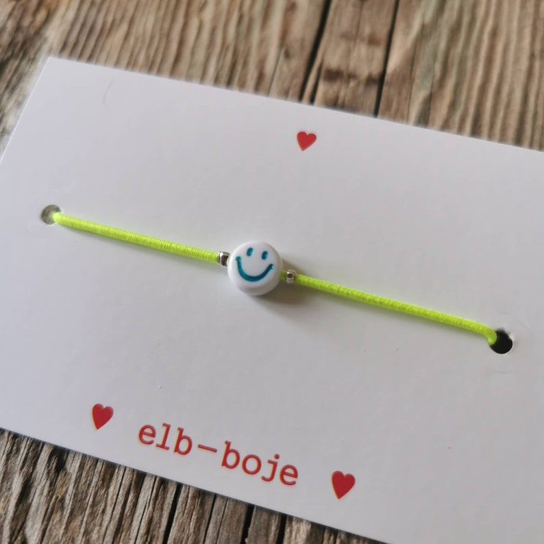 Armband mit Smiley SMILE Freundschaftsarmband, JGA, Armbändchen :) türkis, neongelb