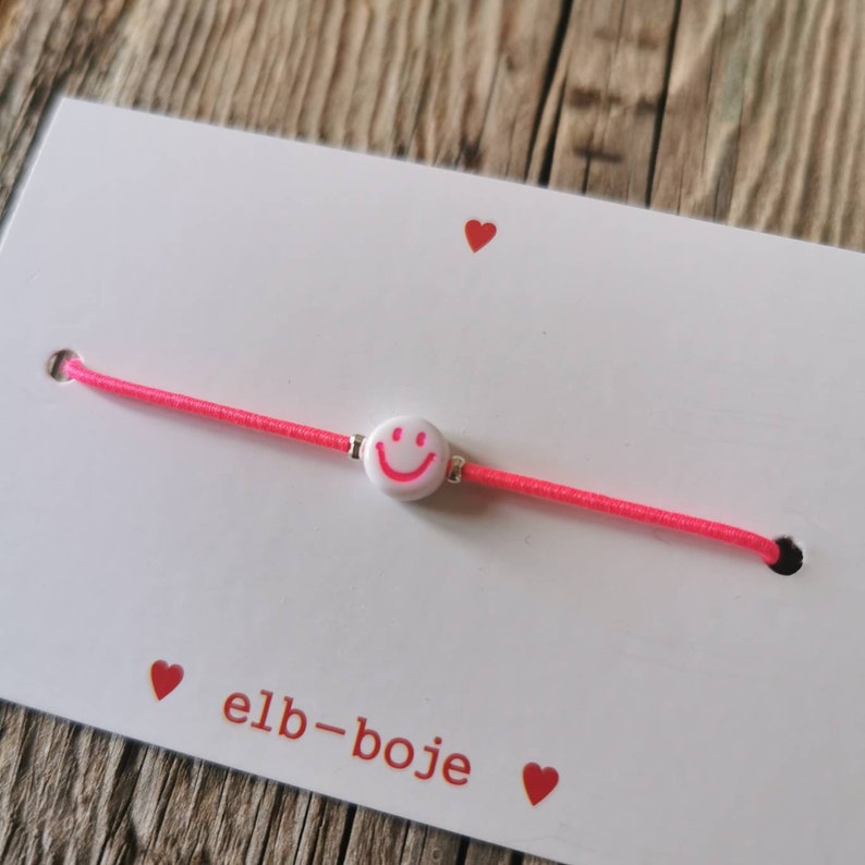 Armband mit Smiley SMILE Freundschaftsarmband, JGA, Armbändchen :) pink, neonpink