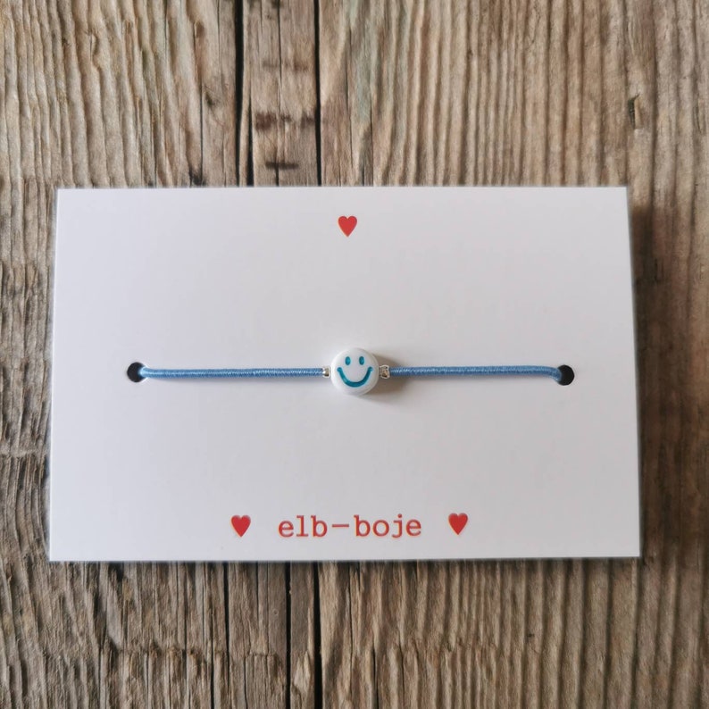 Armband mit Smiley SMILE Freundschaftsarmband, JGA, Armbändchen :) türkis, hellblau