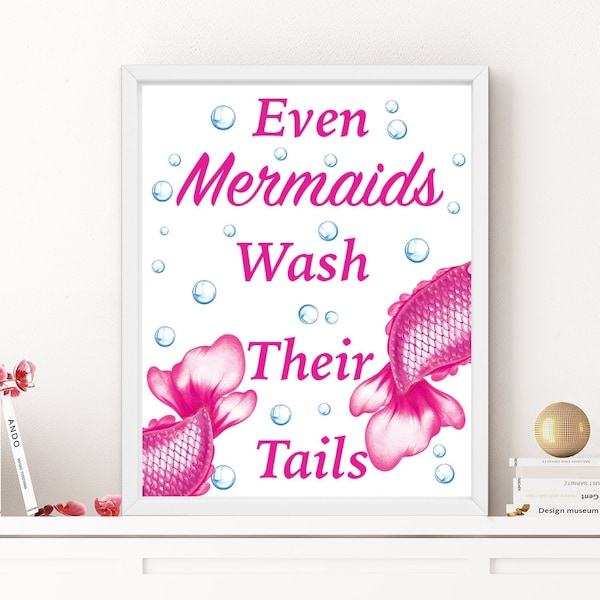 Mermaid Bathroom Sign, Printable Girls Bathroom Wall Art, Instant DIGITAL DOWNLOAD Under the Sea Nursery Print, Kids Nautical Bathroom Decor