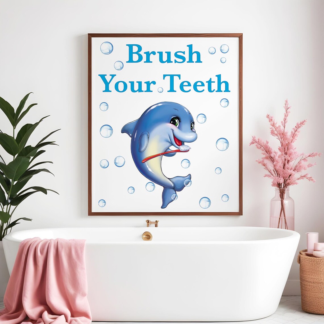 Brush Your Teeth Sign, Kids Bathroom Wall Decor, Ocean Animal Nursery ...
