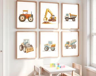 Construction Vehicle Wall Art, Boy Room Decor, Transportation Nursery Printable Art, Watercolor Truck Prints Set of 6, Kids DIGITAL DOWNLOAD